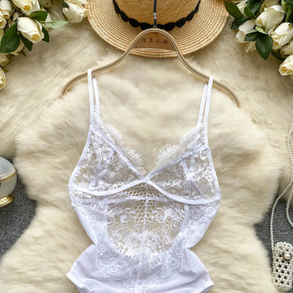 Summer Sheer Lace Playsuits Women Strap Mesh Backless Underwear Sensual Rompers 2023 Fashion Ins Beach Sexy Bodysuits Wanita