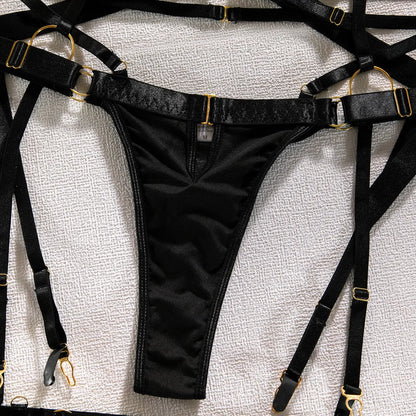 Feine Dessous, sexy, ausgefallene Unterwäsche, 5-teilig, zarte Luxus-Sets mit Ketten-BH und Höschen-Set, Strumpfbänder, Intim