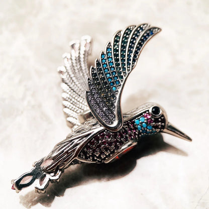 Große bunte Kolibri-Anhänger Herbst edler Schmuck 925 Sterling Silber Zubehör Böhmen Geschenk für Frauen