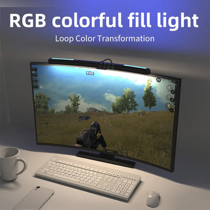 USB Stufenlos dimmbare Bildschirm-Hängeleuchte, gebogener Bildschirm, Monitorlampen, RGB-Hintergrund, Atmosphäre, Augenpflege, Schreibtischleuchte, PC-Lichtleiste