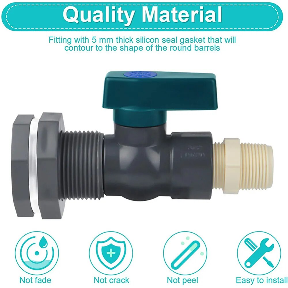 Rain Barrel Diverter Kit for PVC Water Barrel Spigot 3/4Fittings Ball Valve Garden Faucet For 20 Liters 50 Liters 100 Lite