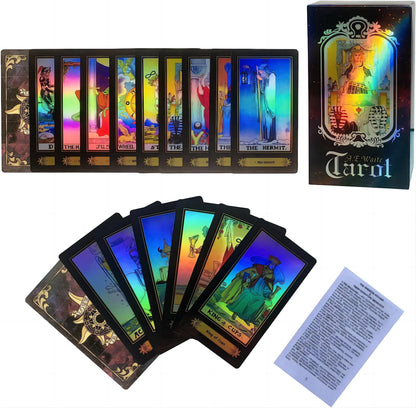 SUNHHX Juego de Cartas de Tarot, 78 Cartas de Tarot láser de Superficie, Cartas de Tarot con Libro de Instrucciones en inglés, Cartas de Tarot para Principiantes