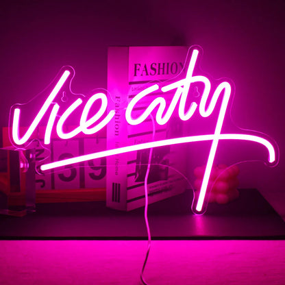 Wanxing Vice City-letrero de neón con luces Led rosas, letras para dormitorio, sala de juegos, Bar, fiesta, interior, tienda de Arcade, decoración artística de pared de cueva