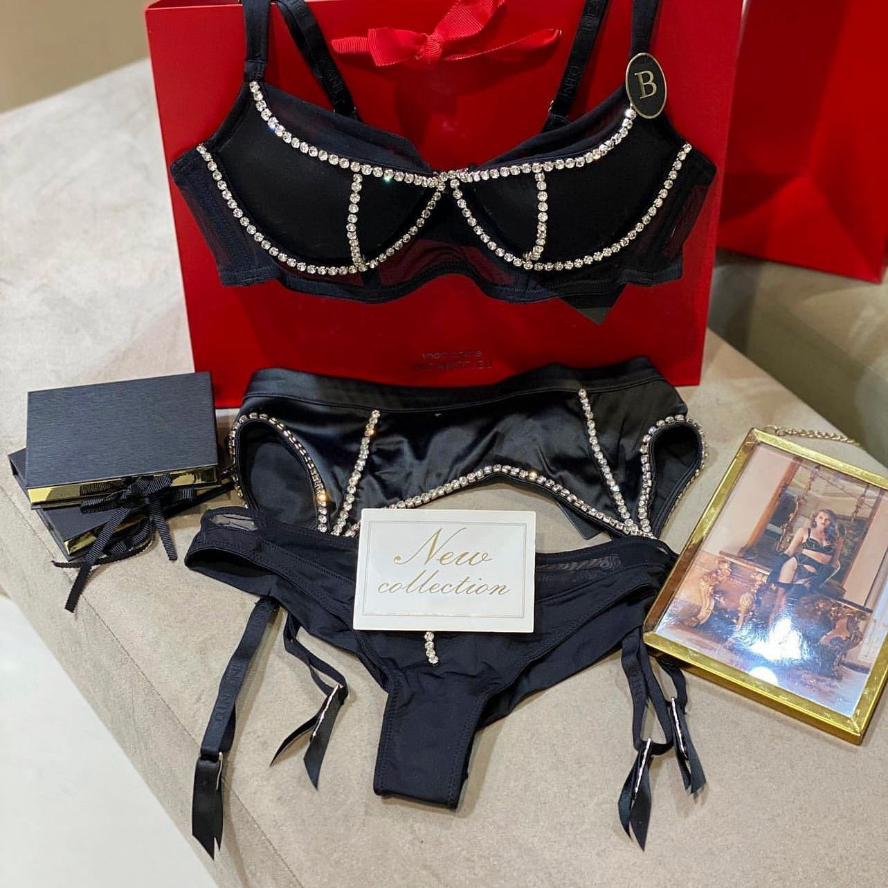 Lencería de diamantes de imitación, ropa interior íntima de lujo, Kit de sujetador sin costuras de 3 piezas, conjunto de Bilizna con purpurina, conjunto Sexy delicado