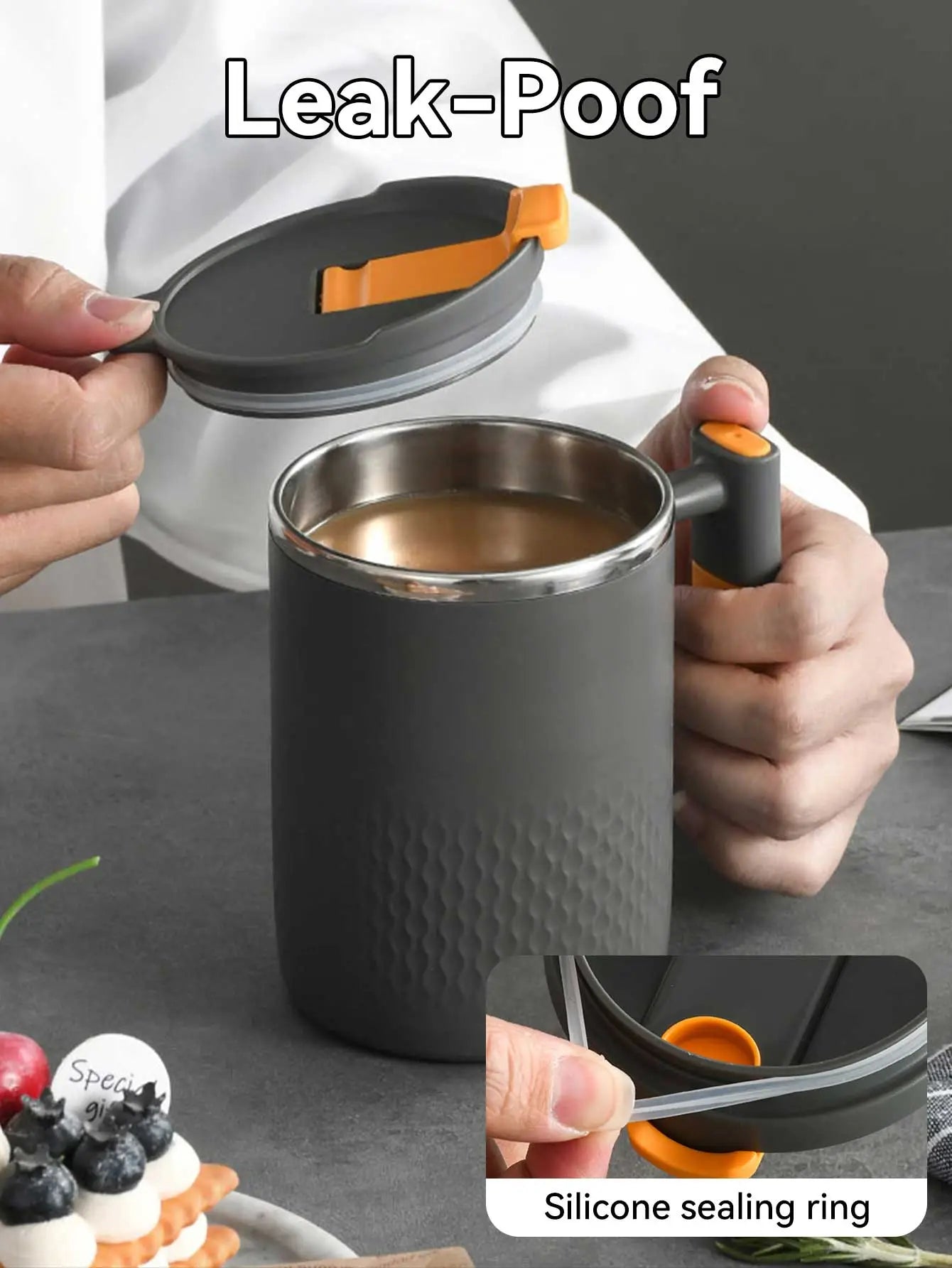 WORTHBUY 18/8 Stainless Steel Coffee Cup Mug With Lid Coffee Mug Double Wall Coffee Tumbler With Handle Heat-resistant Drinkware