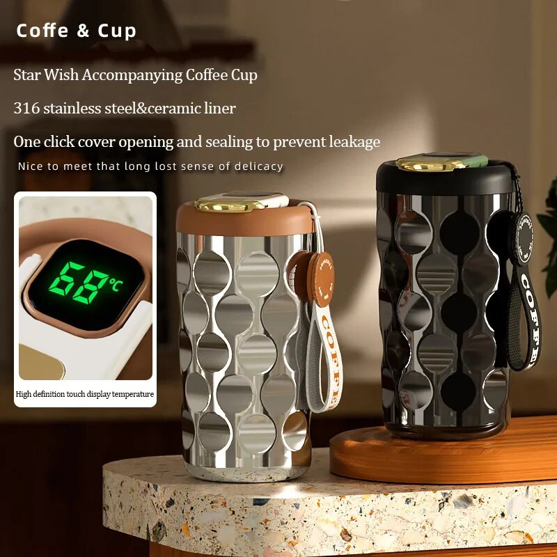 thermal water bottle New Intelligent Coffee Cup Ceramic Inner Insulation Cup Female Stainless Steel High Grade Water Cup