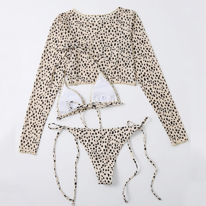 Traje de baño de leopardo para mujer de 3 artículos, microbikini con cuello Halter, traje de baño con estampado por separado, ropa de playa brasileña de cintura baja