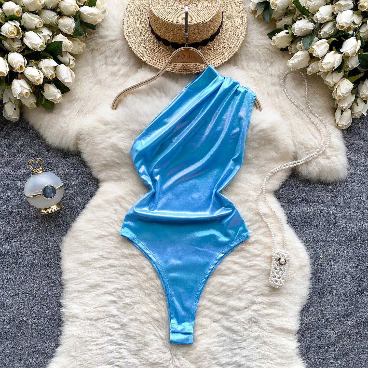 Wanita-body Sexy brillante para verano, Bikini Sensual ajustado con espalda descubierta, ropa de calle de moda, monos de playa lisos