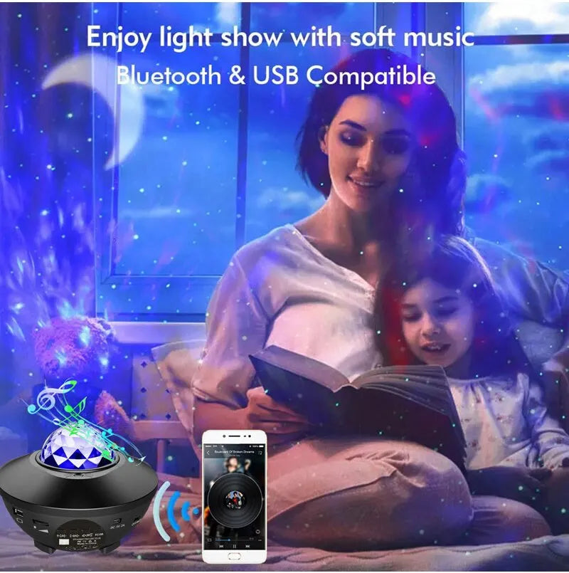 Starry Projector Galaxy Night Light with Ocean Wave Music Speaker Sky Light Projector for Bedroom Decoration Birthday Gift Party