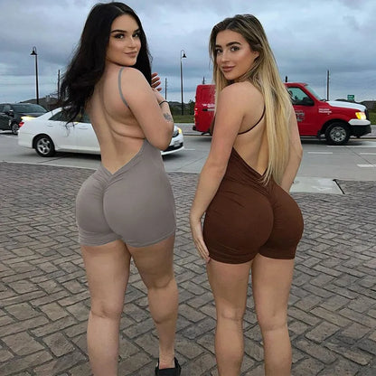 Solide Ärmellose Backless Geraffte Sexy Bodycon Dünne Slips Frauen Sommer 2023 Ein Stück Overall Urlaub Rave Outfits Strampler