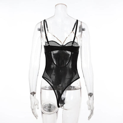 Mesh Bra  Pu Bodysuit Bodycon Sissy Tops  Latex Body See Through Teddy Crotchless Tight Wanita