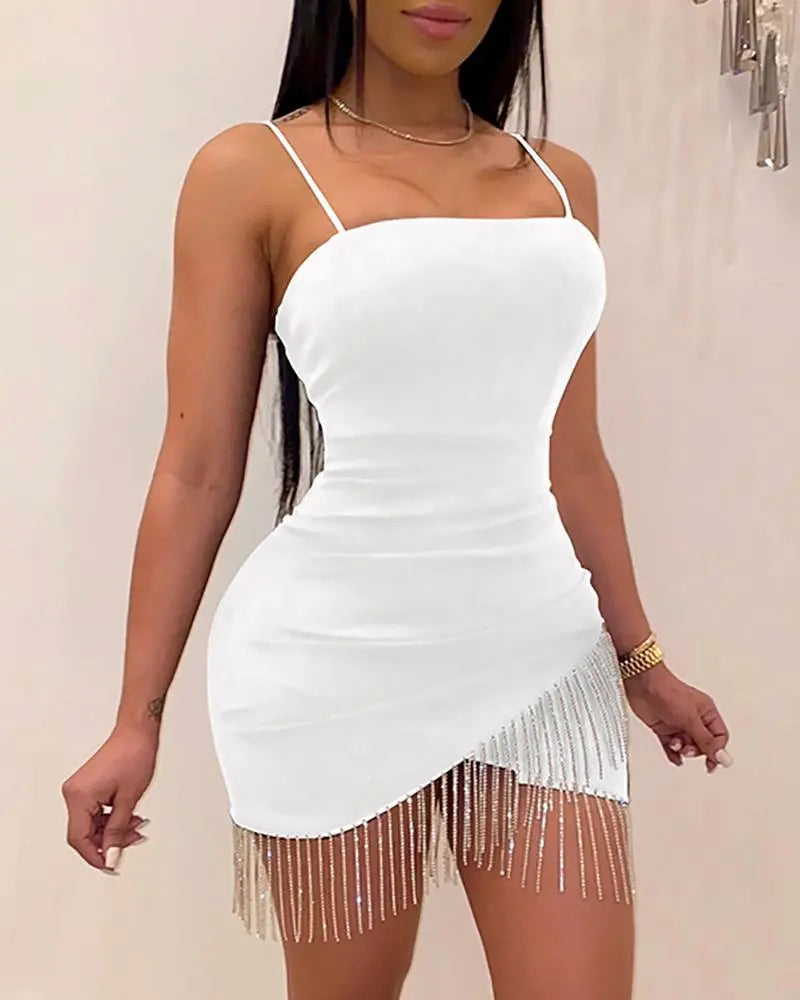 Neue Frau Party Nacht Geburtstag Quaste Split Ärmel Bodycon Kleid Sommer Elegante Hosenträger Kurze Mini Bleistift Sexy Kleider