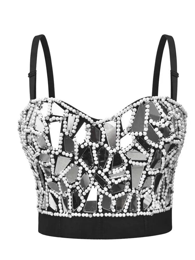 2022 neue Sexy Steampunk Bhs Diamant Und Perle Dekoration Push-Up Bralette Dessous Anti-licht Stoßfest Bh Clubwear Korsett