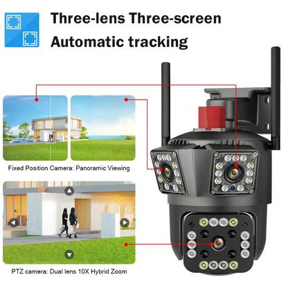 HD 8MP PTZ WiFi 4K cámara de pantalla de doble lente 6K 12MP tres pantallas protección de seguridad detección de movimiento IP CCTV Survalance al aire libre