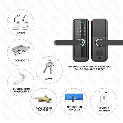 TUYA WIFI Fingerprint Card Password Key Smart Lock Keyless Entry Home Smart Door Lock