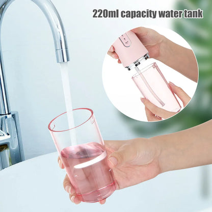 Munddusche, tragbare Dental-Wasserflosser, wiederaufladbarer USB-Wasserstrahl, Zahnseide, Zahnstocher, 4 Düsenspitzen, 220 ml, 3 Modi, IPX7, 1400 U/min