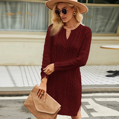 New Cable Length Mid-length Knitted Dress Luxurious and Elegant Side Slit Long Skirt Slim Waist and Beautiful Dress for Girls