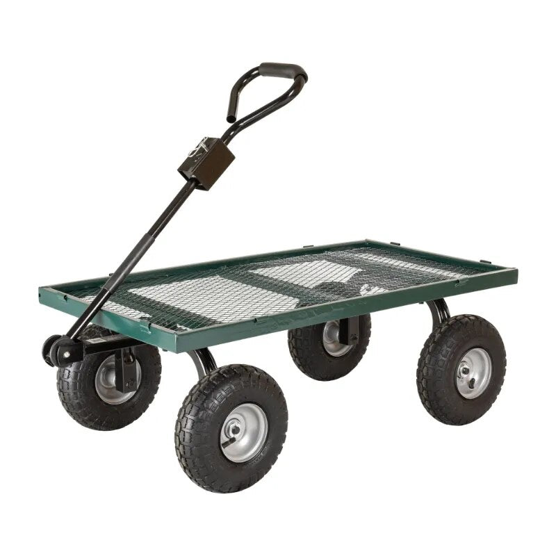 Carro de jardín de acero con laterales extraíbles, capacidad de 700 libras, carro utilitario de jardín de malla remolcable de 38" x 20", carro para césped al aire libre