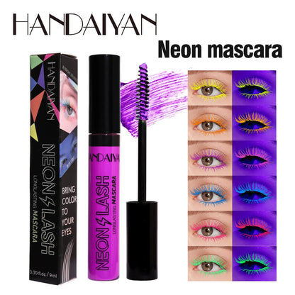 Fluoreszierende Mascara-Verlängerung für Wimpernverlängerung, Augen-Make-up, 6 Farben, UV-Wimpern, langlebig, wasserdicht, leuchtende Mascara-Creme