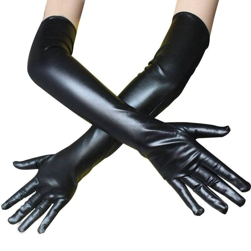 Adult Long Patent Leather Coated Pole Dance Performance Gloves Halloween Costume Accessories Tight Gloves