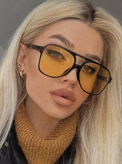 Vintage Übergroße Sonnenbrille Frauen Retro Marke Großen Rahmen Sonnenbrille Weibliche Schwarz Gelb Ins Stil Quadratische Gläser Oculos De Sol