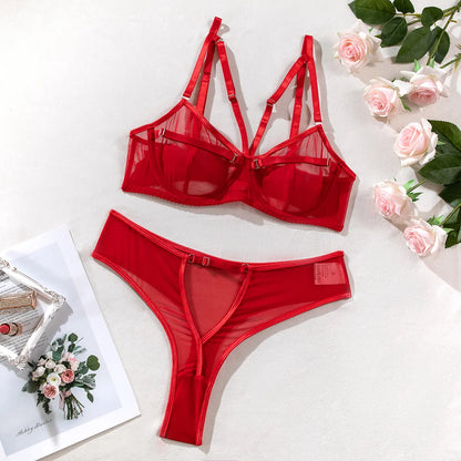 Dessous-Set für Damen, 2-teilig, durchsichtig, Spitze, Bilizna-Set, nahtloses Netz, intimer, sexy BH und Höschen-Set, transparente Unterwäsche