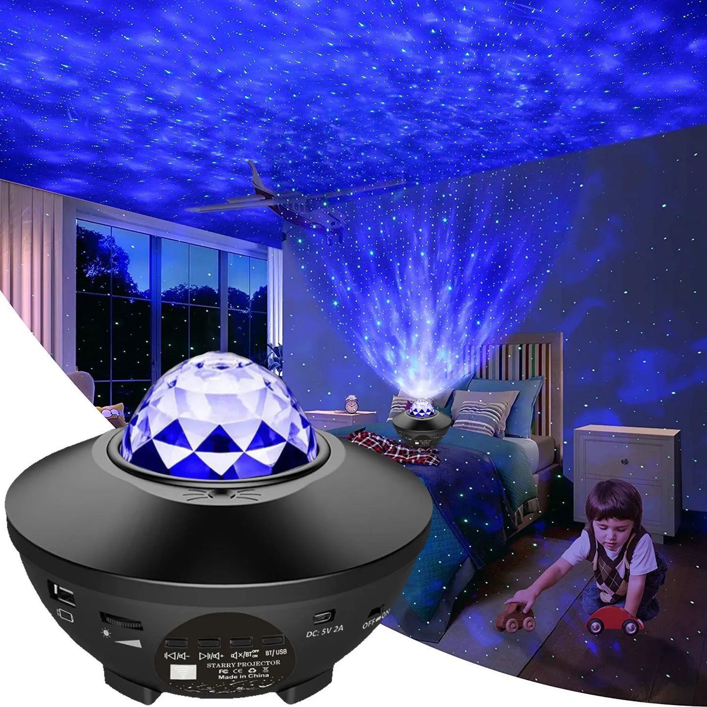 Proyector estrellado, luz nocturna de galaxia con altavoz de música Ocean Wave, proyector de luz de cielo para decoración de dormitorio, fiesta de regalo de cumpleaños