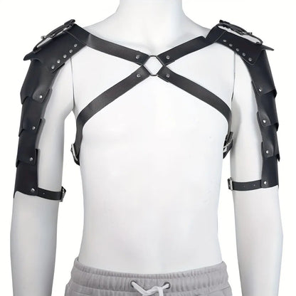 Mens PU Leather Harness Double Shoulder Armors Buckles Sexual Body Chest Harness Belt for Adult Cosplay Halloween Party