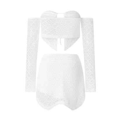 Hirigin, falda Sexy de punto de ganchillo para mujer, conjunto de 2 uds, camisola de punto calada, minifalda ceñida de cintura alta, trajes de fiesta nocturna