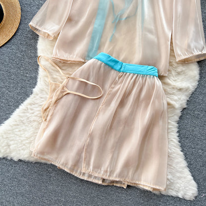 Vintage Embroidery Sexy Night Suits Female Loose Floral Camis+Mini Skirt+Thongs Chinese Style Cosplay Sheer Nightwear Wanita