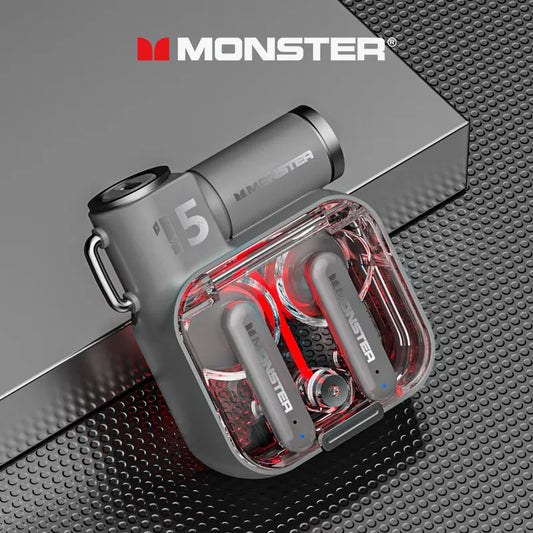 Monster-auriculares inalámbricos XKT15 con Bluetooth 5,3, cascos TWS para videojuegos, con tapa RGB, cobertura con diseño, baja latencia, novedad de 2023