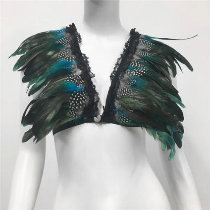 Halloween Festival Rave Party Women Feather Tank Top Gothic Punk Crop Tops Body Harness Bra Sexy Lingerie Women Festivals Outfit