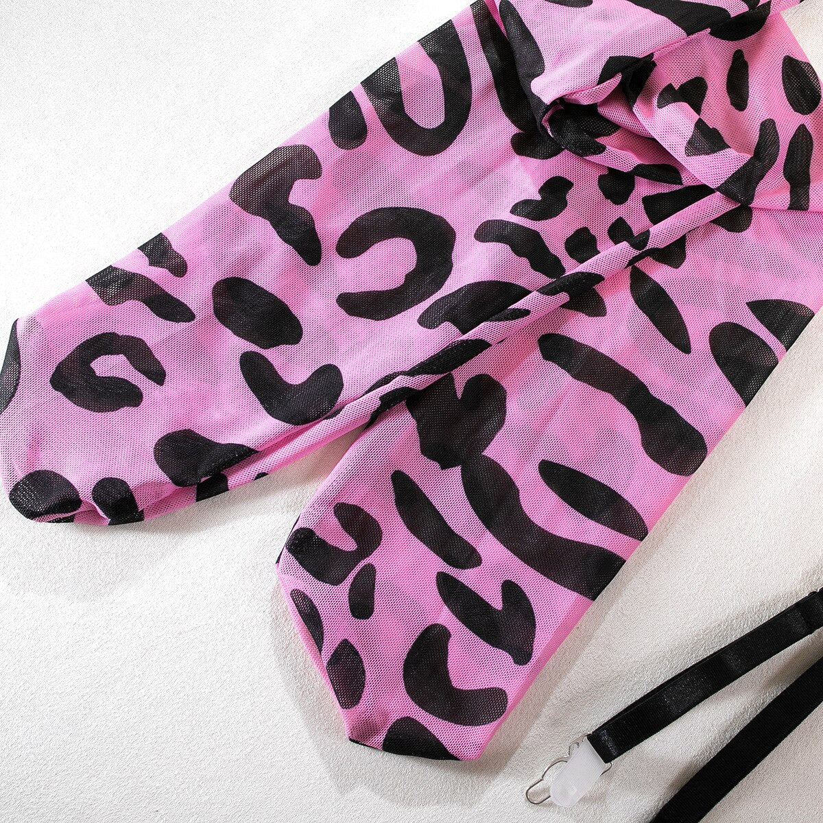 Lencería de leopardo con guantes de media, ropa interior sin costuras, conjunto de liguero Sensual, trajes sexys íntimos rosa