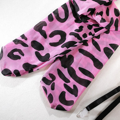 Leopard Lingerie With Stocking Gloves Seamless Underwear Sensual Garter Belt Set Pink Pink Intimate Sexy Outfits