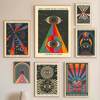 Póster psicodélico Retro bohemio de los años 70, citas inspiradoras, cuadro sobre lienzo para pared de meditación, imágenes Hippie, decoración de la habitación del hogar