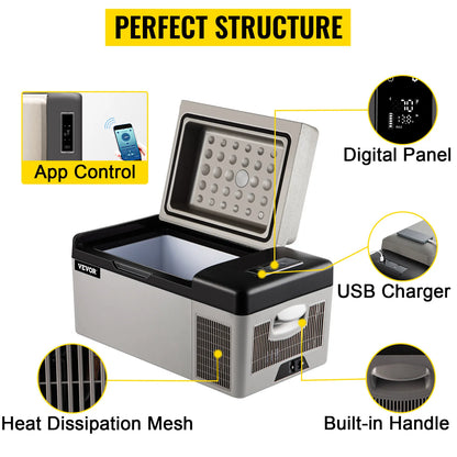 VEVOR 20L 22L 35L 45L 55L Autokühlschrank Mini-Kühlschrank mit Gefrierfach Tragbarer Kompressorkühler 12/24V DC 110-240V Eisbox für Camping