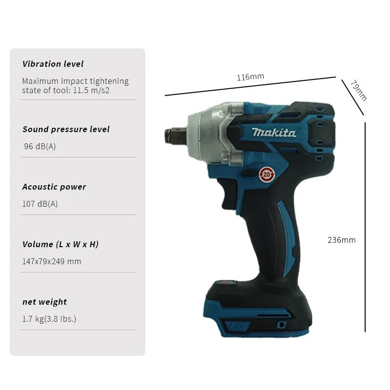 Makita-llave eléctrica de 18V, DTW600, batería inalámbrica, taladro eléctrico, solo cuerpo, herramientas eléctricas profesionales de litio