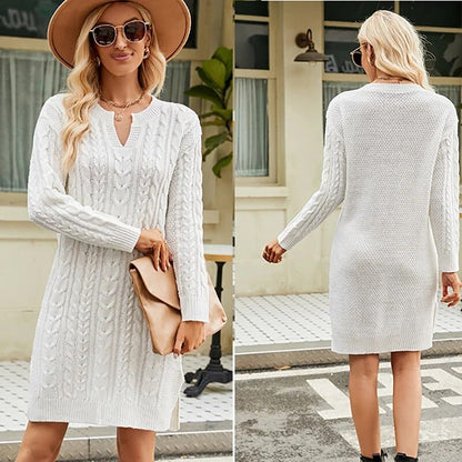 New Cable Length Mid-length Knitted Dress Luxurious and Elegant Side Slit Long Skirt Slim Waist and Beautiful Dress for Girls