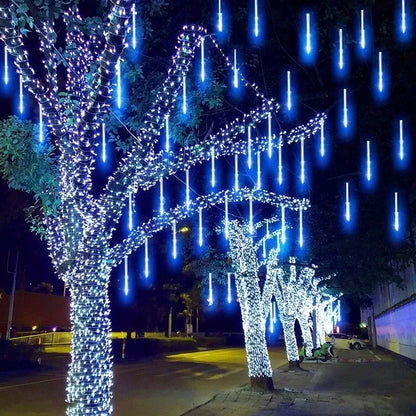 Luces LED de lluvia de meteoritos, guirnalda de luces impermeables que caen en forma de gota de lluvia para Navidad, fiesta, decoración de Patio, 30CM