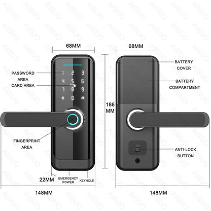 TUYA WIFI Fingerprint Card Password Key Smart Lock Keyless Entry Home Smart Door Lock