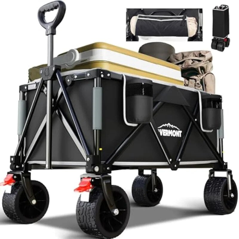 Overmont Collapsible Foldable Beach Wagon with 265lbs Weight Capacity, Heavy Duty Folding Utility Garden Cart with Big All-Terra