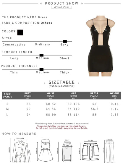 Weird Puss Low Chest Women Dress Spaghetti Straps Side Split Hollow Out Silky Sexy Midnight Club Party Coquette Solid Bodycon