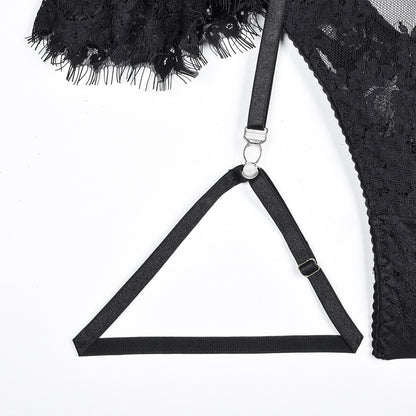 Lencería de plumas, ropa interior de lujo de encaje, conjuntos de sujetador y bragas transparentes de 5 piezas, Sissy íntimo sin costuras, Push Up Sensual