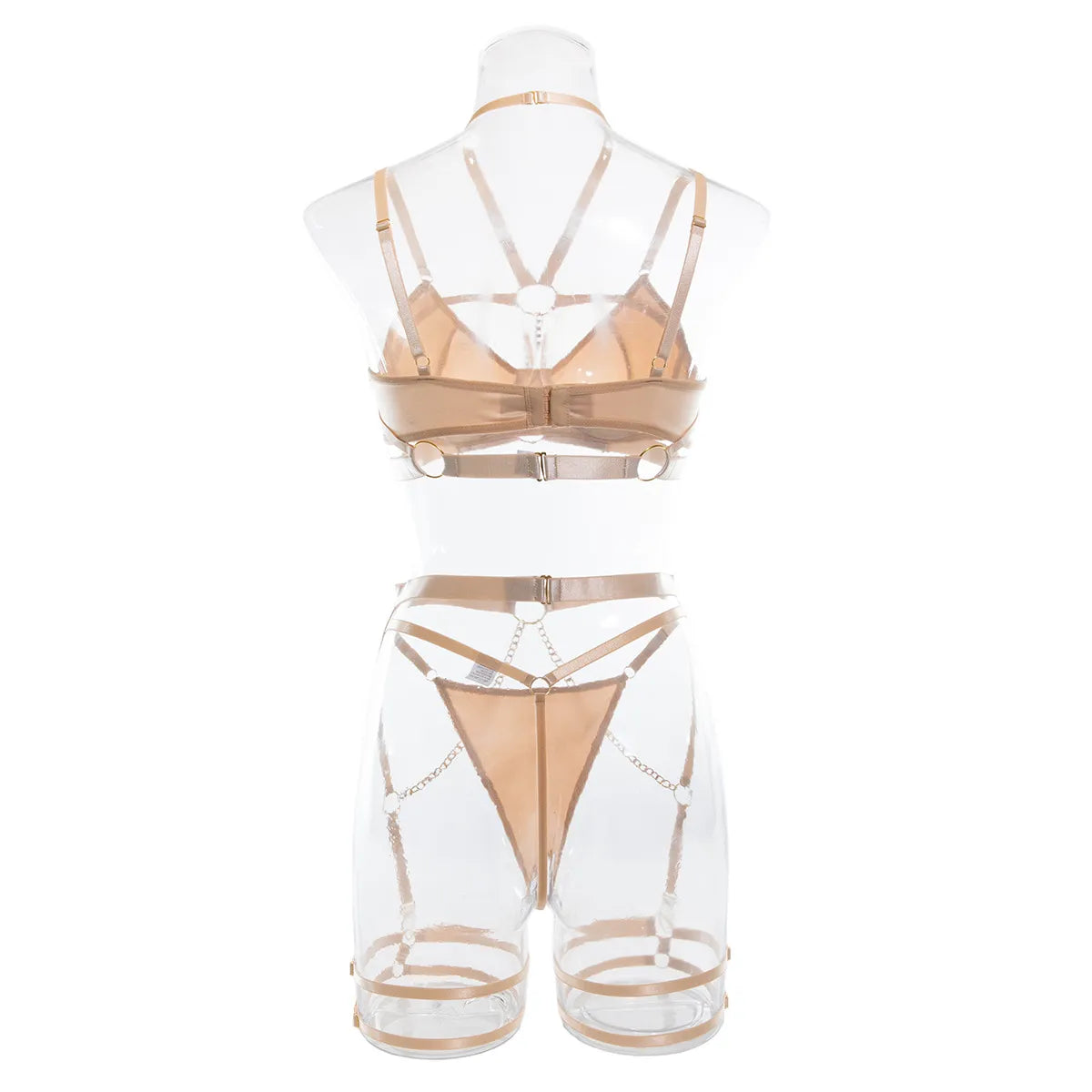 Conjuntos de lencería con cuello Halter para mujer, ropa interior de lujo con cadena, Tanga, cadena fina, conjunto de sujetador, transparente, íntimo y Sexy