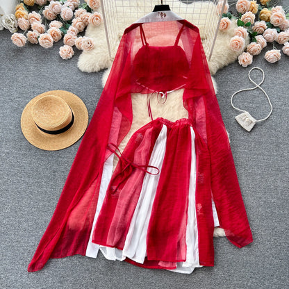 Chinese Style Embroidery Cosplay Nightsuits Ladies Sheer Camis+Long Skirt+Thongs Sexy Nightwear   Outfit Wanita