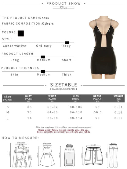 Kliou Silky Solid Mini Dress For Women Sexy Cut Out Shape Spaghetti Strap Skinny Cleavage Bodycon Female Midnight Party Clubwear