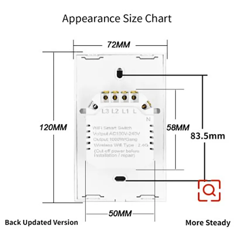 TNCE-interruptor de pared inteligente Tuya US WiFi, 1/2/3/4 entradas, sin cable neutro, Sensor táctil, interruptores de luz LED, hogar inteligente, Alexa y Google Home