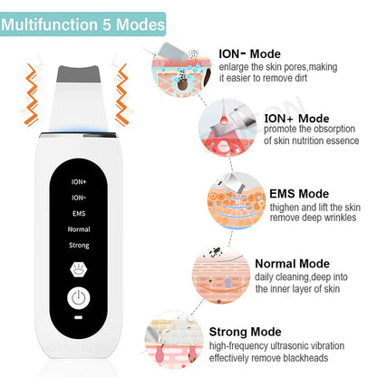 Ultrasonic Skin Scrubber Peeling Blackhead Remover Deep Face Cleaning Ultrasonic Ion Ance Pore Cleaner Facial Shovel Cleanser