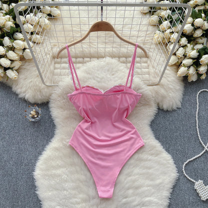 Strap Solid Backless Bodysuits Female Strapless Slim Open Crotch Slim Camisole 2023 Floral Elastic Beach Playsuits Wanita