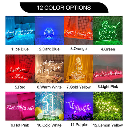 Neon Sign Light Chill Room Wall Neon Led for Party Bar Club Neon Lights Letter LED Signs Bedroom Night Lights Wedding Decoration